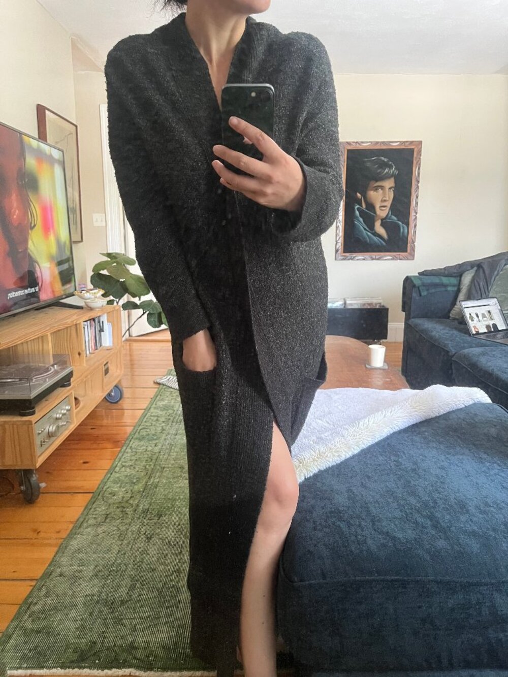 Zara Charcoal Gray open duster sweater, size S